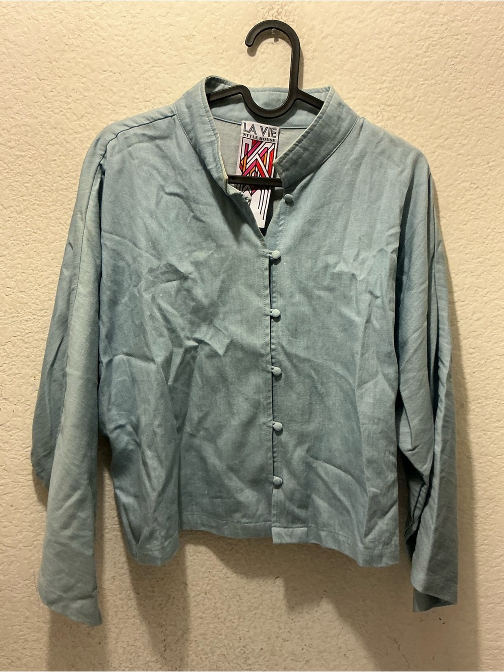 La Vie style house Light Blue Mandarin Collar Button-Down Shirt size OS